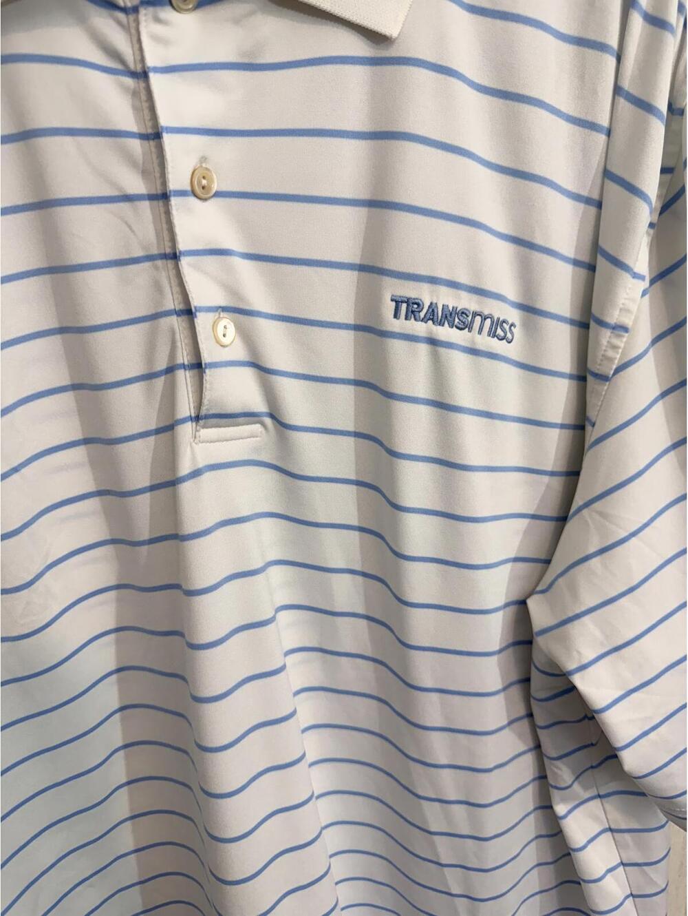 Peter Millar Polo Shirt Men's XL White Blue Stripe Performance Transmiss Logo - Picture 11 of 14